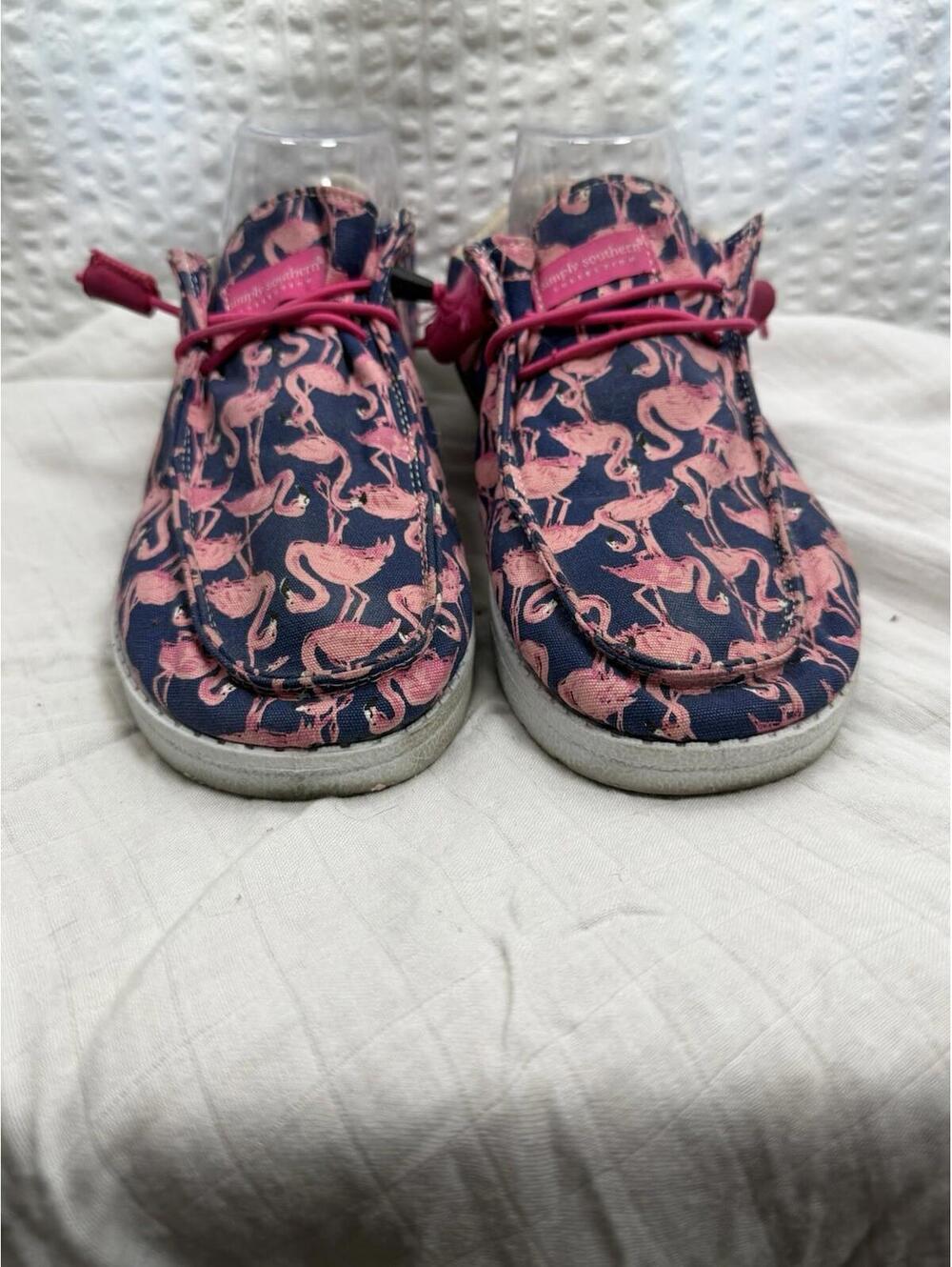Simply Southern Pink Flamingo Print Canvas Lightweight Flats Women Sz 10